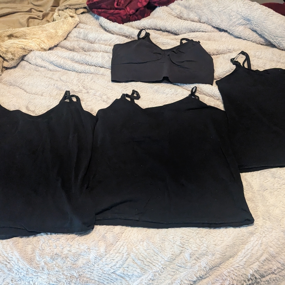 Old Navy black nursing tank tops (3) and nursing/pumping bra size XL GUC